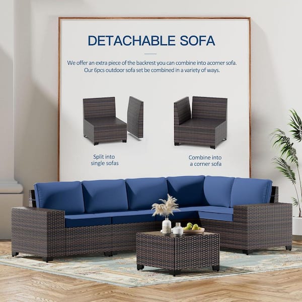 11-Piece Wicker Patio Conversation Set with Fire Pit Table, Glass Coffee Table, Swivel Rocking Chairs and Cushion Navy