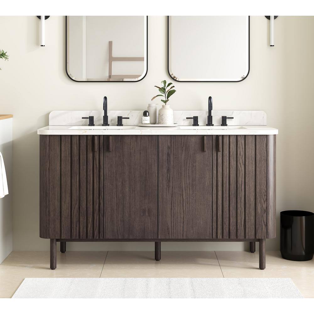 Blakely 60'' Dark Brown Oak Double Bathroom Vanity Base