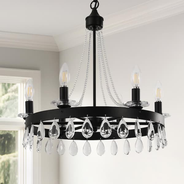 chandelier シェルフ MEIXISUE Farmhouse Rustic Chandelier,ORB+Oak Finish,6-Light 棚・シェルフ・ラック