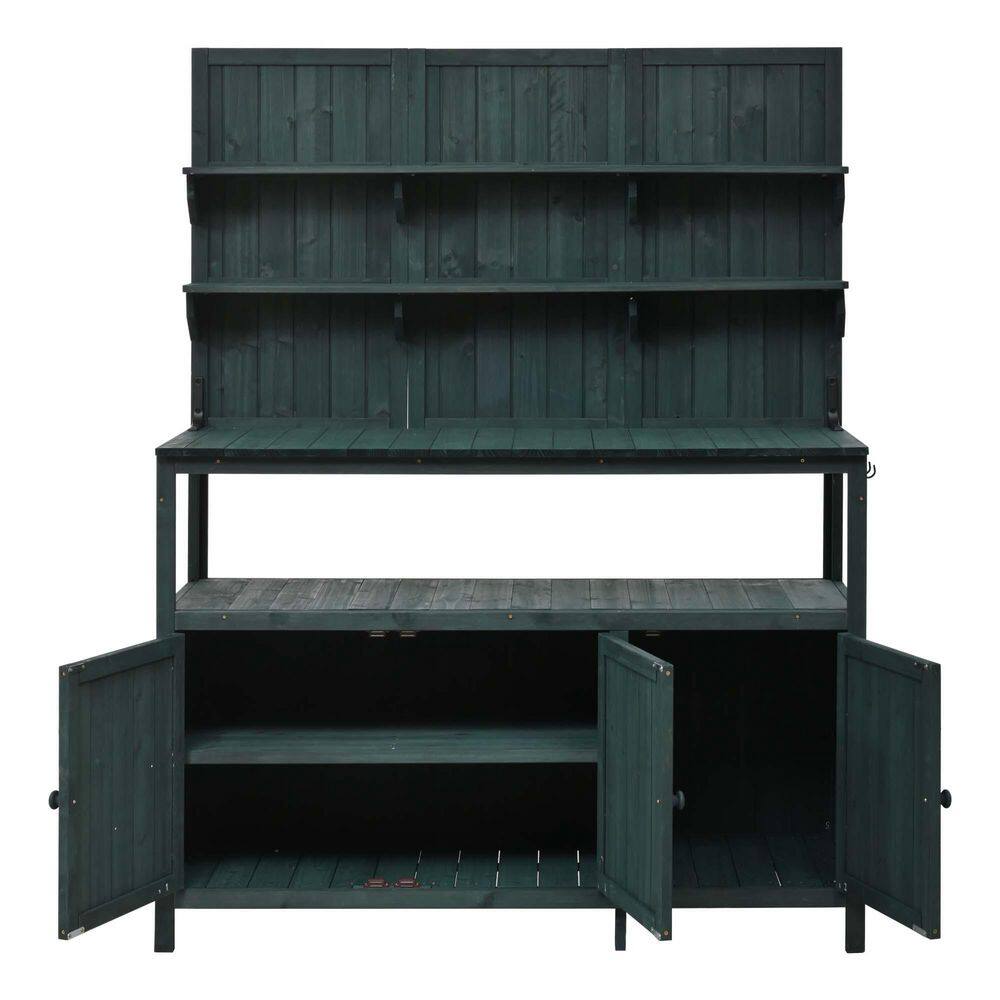 50.2 in. W x 65.4 in. H Forest Green Garden Potting Bench Table with 2 Shelves, 2 Cabinets, 3 Side Hooks price history on PriceWatchPro