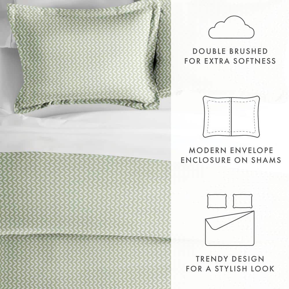 Sage Green Chevron Pattern King Duvet Cover Set