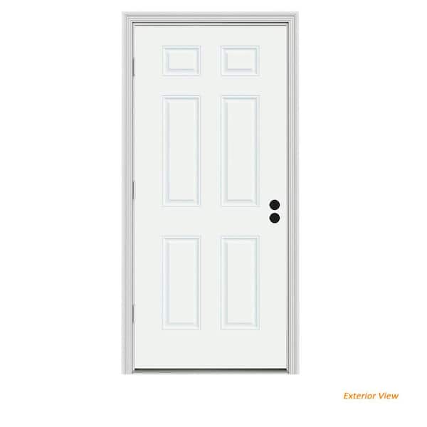 JELD-WEN 36 in. x 80 in. 6-Panel White Painted Steel Prehung Right-Hand  Outswing Front Door w/Brickmould THDJW166100133 - The Home Depot