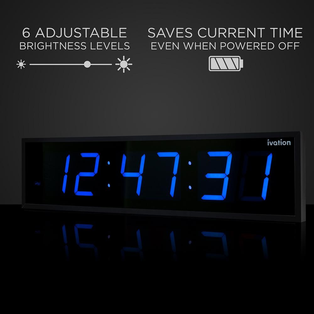 Ivation 24" Blue LED Digital Wall Clock with Remote
