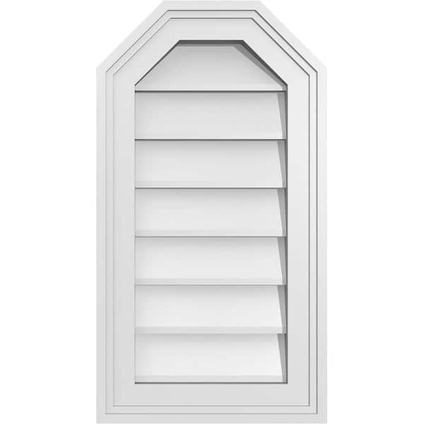 Ekena Millwork 12 in. x 22 in. Octagonal Top Surface Mount PVC Gable Vent: Decorative with Brickmould Frame