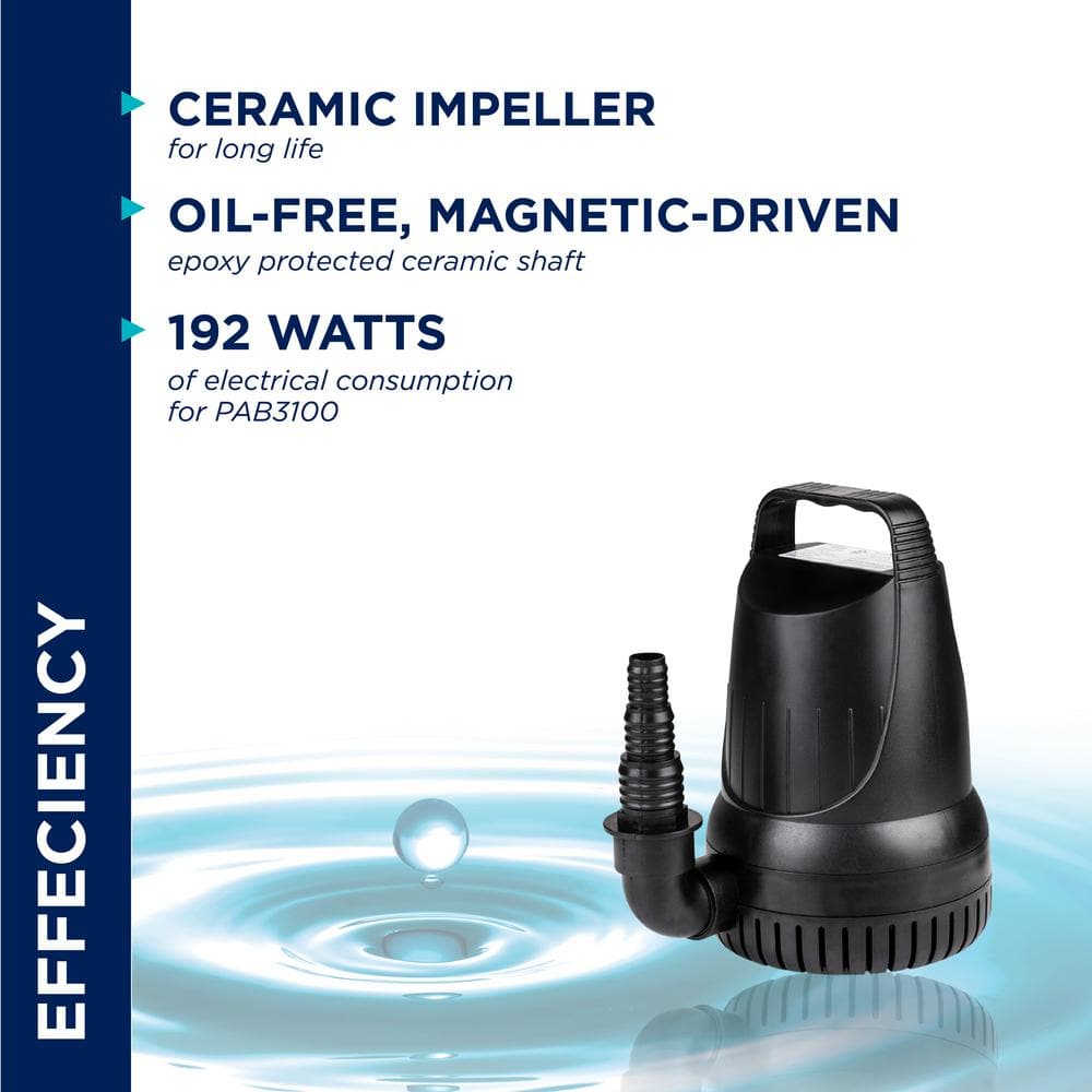 Alpine Black Heavy-Duty Submersible Pond Pump 3100 GPH