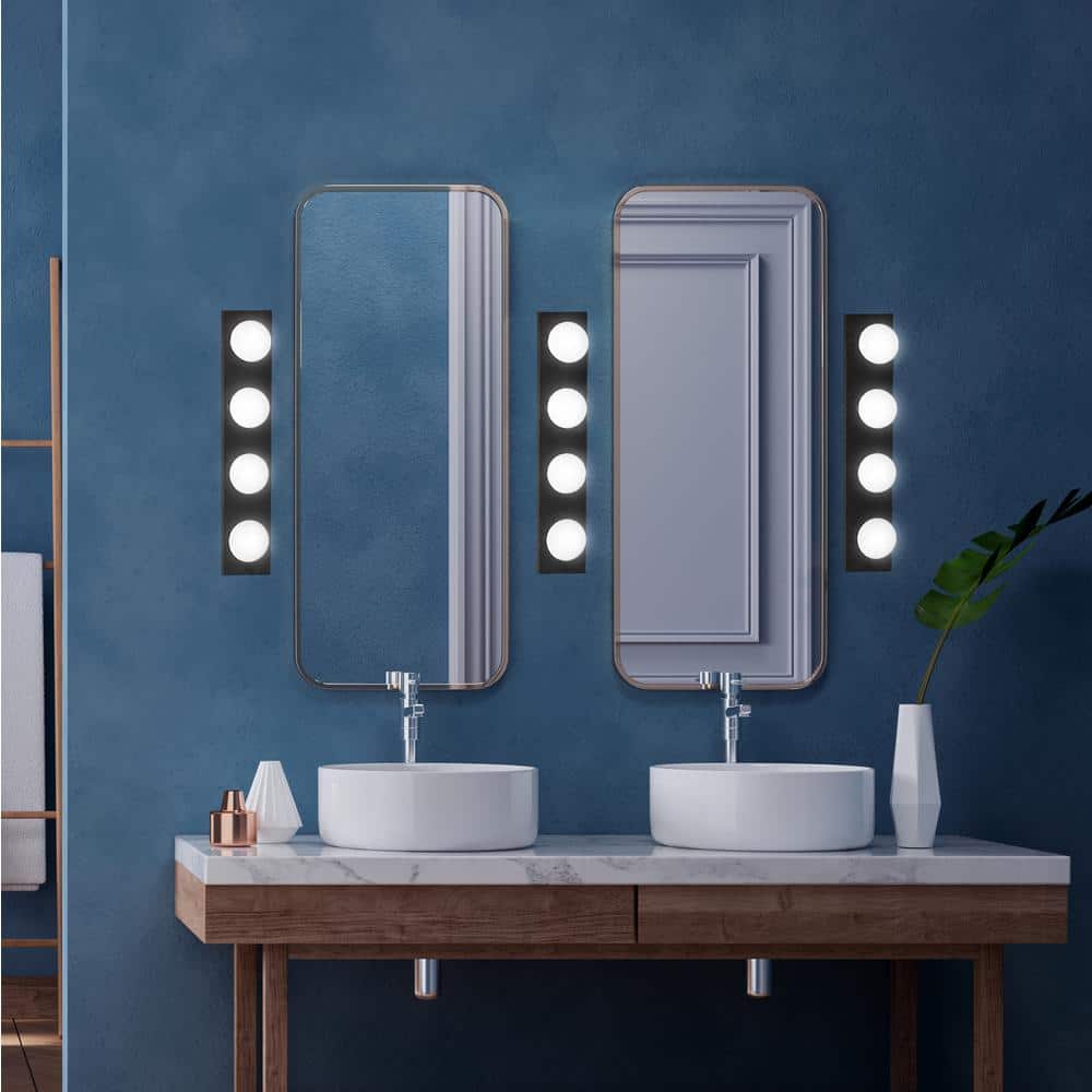 Matte Black 4-Light Dimmable Vanity Strip Light