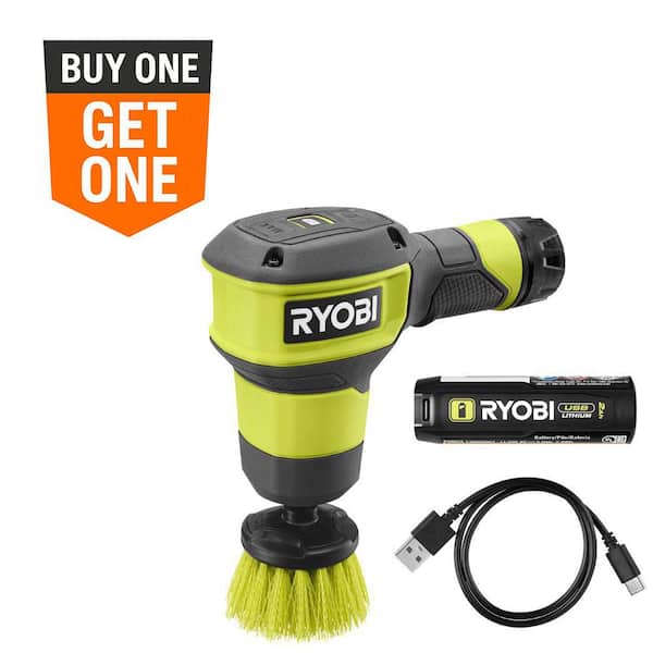 USB Lithium Compact Scrubber Kit with 2.0 Ah Battery, USB Charging Cord, and 2 in. Medium Bristle Brush