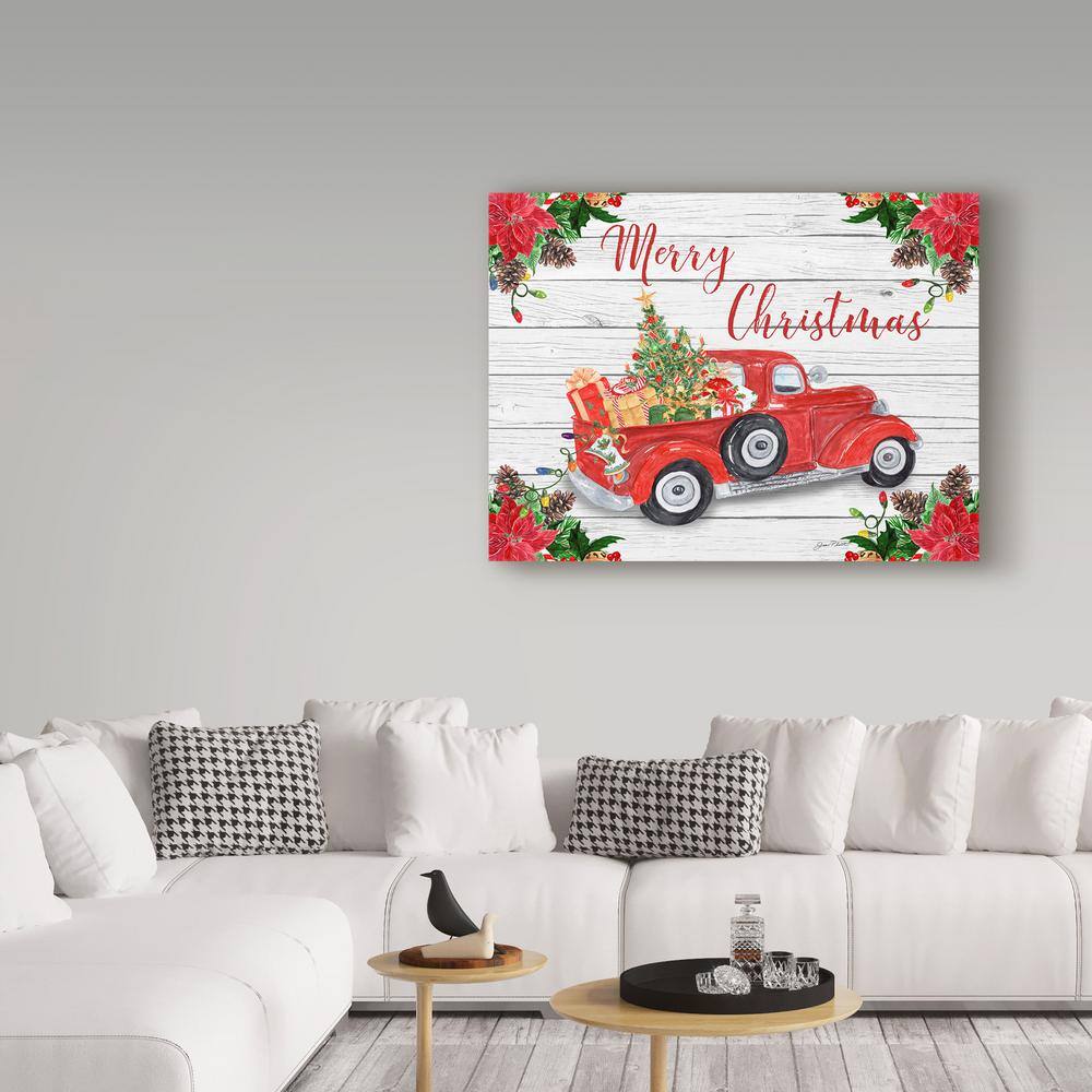 Vintage Red Truck Christmas Canvas Wall Art with Floater Frame