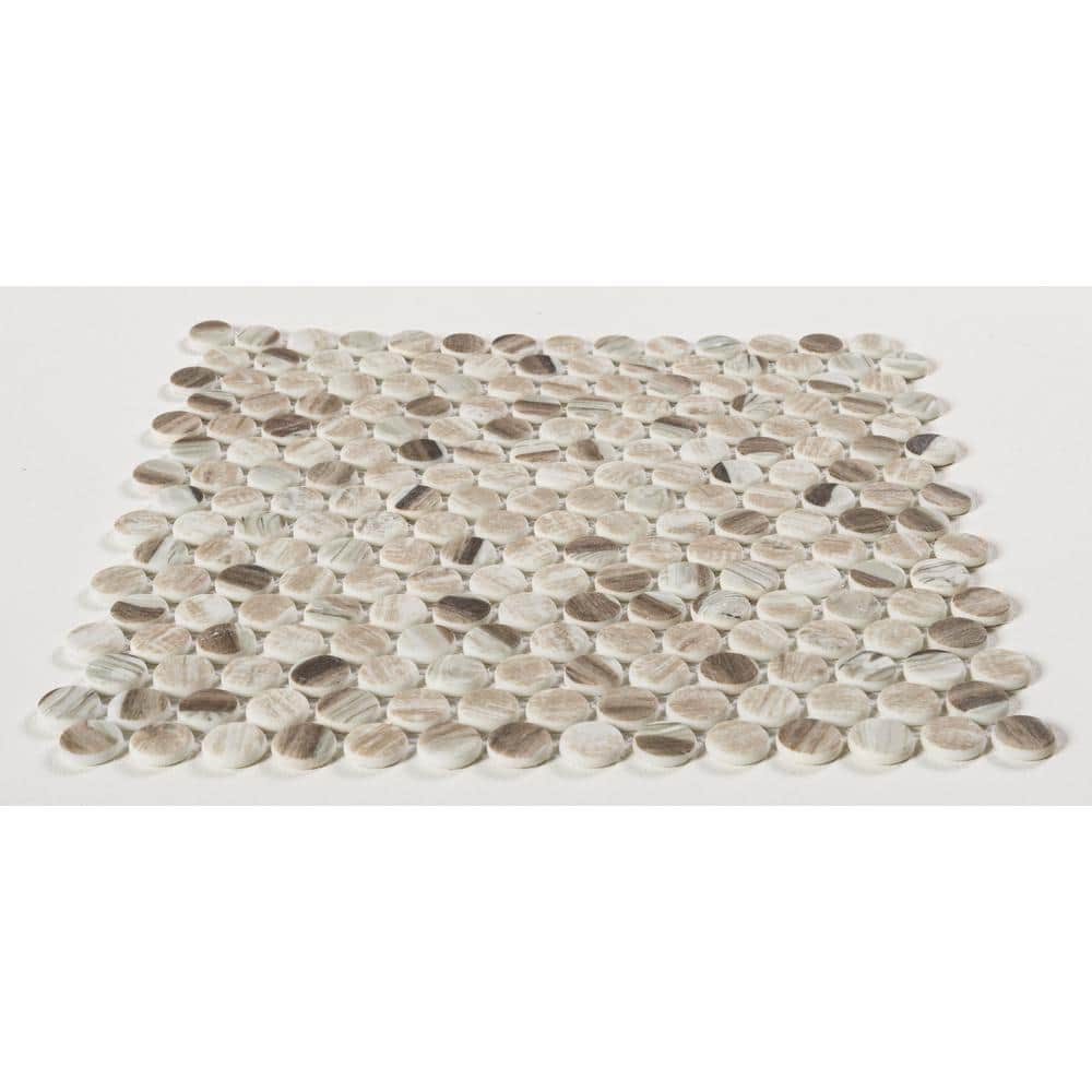 Dexo Noel Gray/Tan/Brown 12-1/8 in. x 12-1/8 in. Penny Round Smooth Glass M