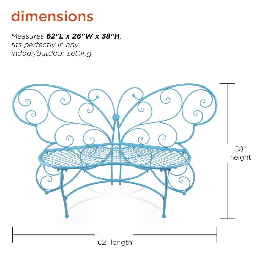 Charming Blue Metal Butterfly Garden Bench for Two