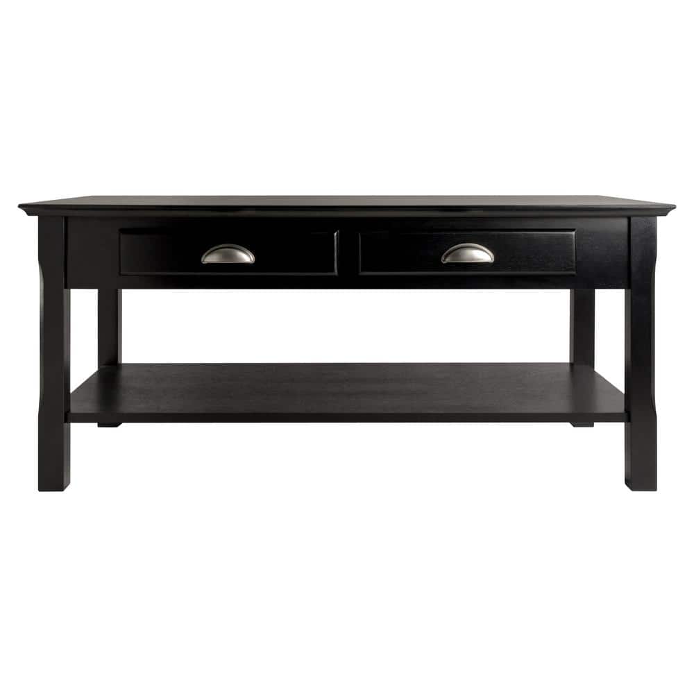 Black Rectangular Wood Coffee Table with Storage Drawers