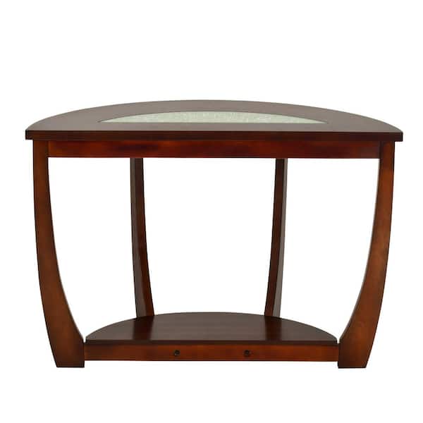 Steve Silver Rafael 45 in. Merlot Cherry/Clear Standard Half-Round Composite Console Table with Cracked Glass Inserts