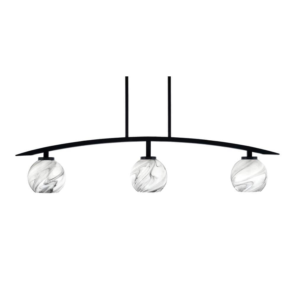 Siena 41 in. 3-Light Matte Black Chandelier with 5.75 in. Onyx Swirl Glass 