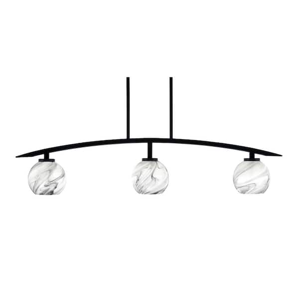 Unbranded Siena 41 in. 3-Light Matte Black Chandelier with 5.75 in. Onyx Swirl Glass Shades No Bulbs Included