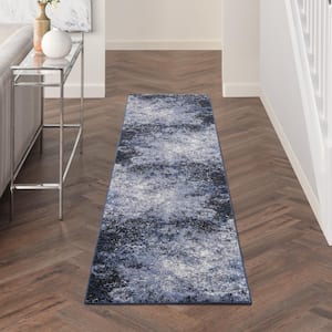 Passion Light Blue Black 2 ft. x 10 ft. Abstract Contemporary Kitchen Runner Area Rug