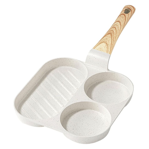 Stainless Steel Nonstick 7.9 in Cast Aluminum 3-in-1 Divided Skillet in White with Lid, Compatible with All Stovetops