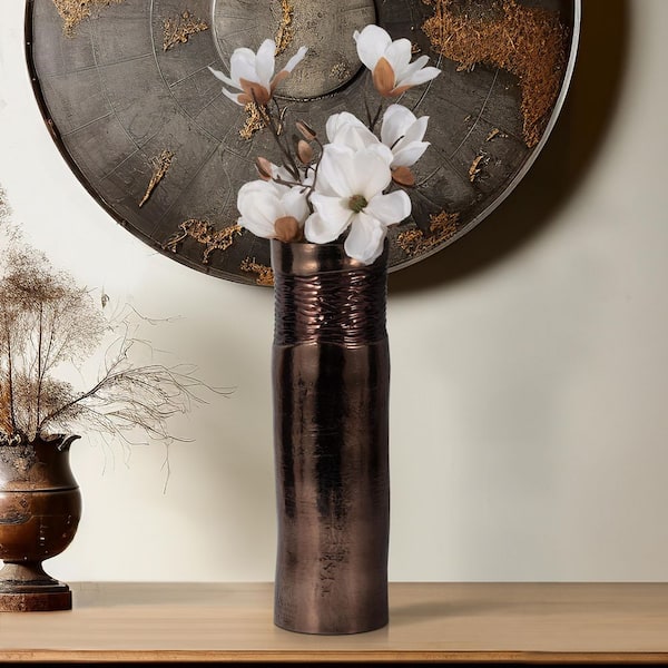 18 in. Bronze Glass Textured Enamel Decorative Vase