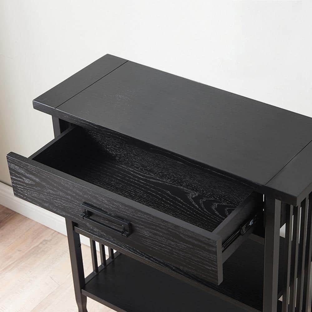 Adjustable Black Wash Wood and Steel 30" Foyer Bookcase
