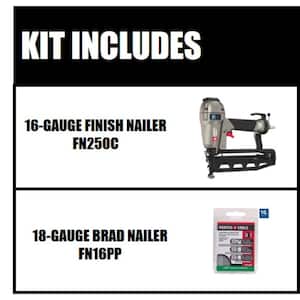 Pneumatic 16-Gauge 2-1/2 in. Nailer Kit and 16-Gauge Finish Nail Project Pack (900 per Box)