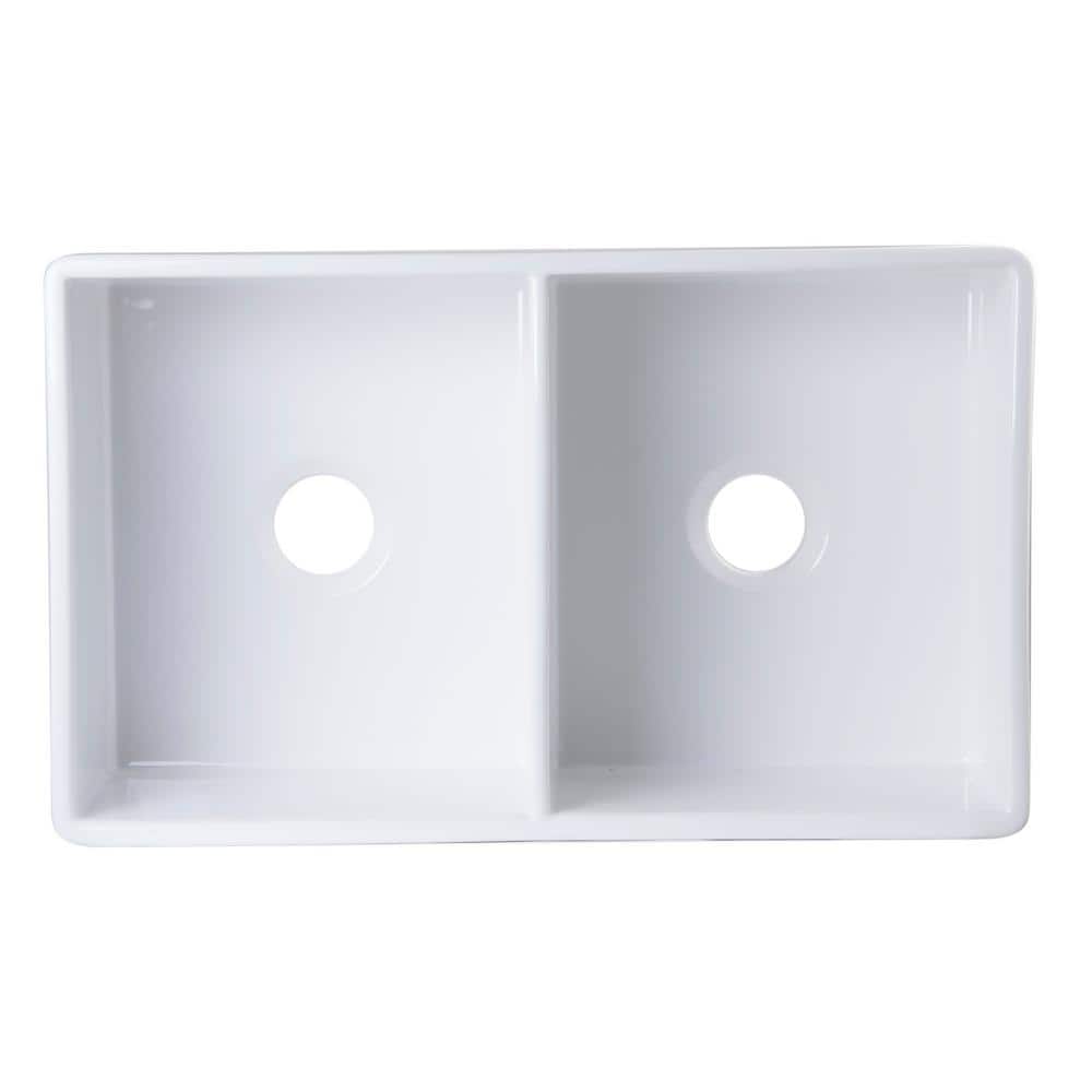 White 32.75'' Double Bowl Fluted Fireclay Farmhouse Sink