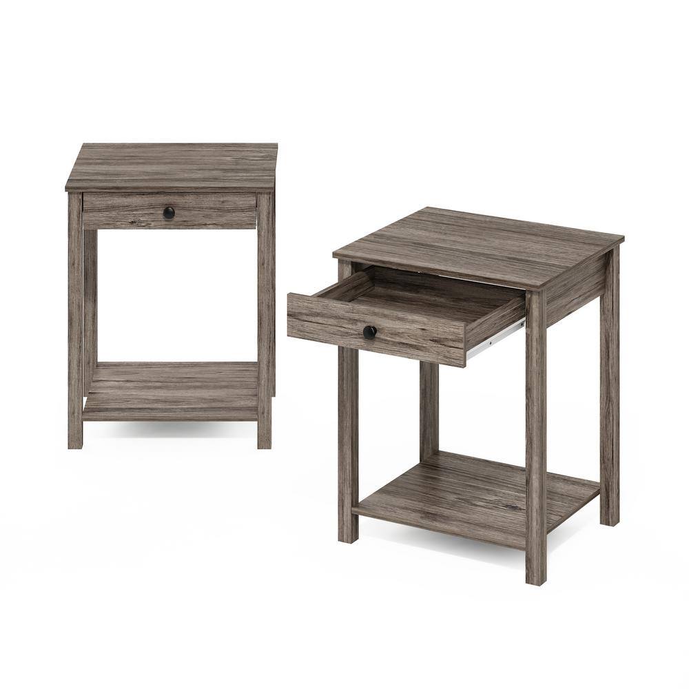 Rustic Oak Rectangular Wood End Table with Storage, Set of 2