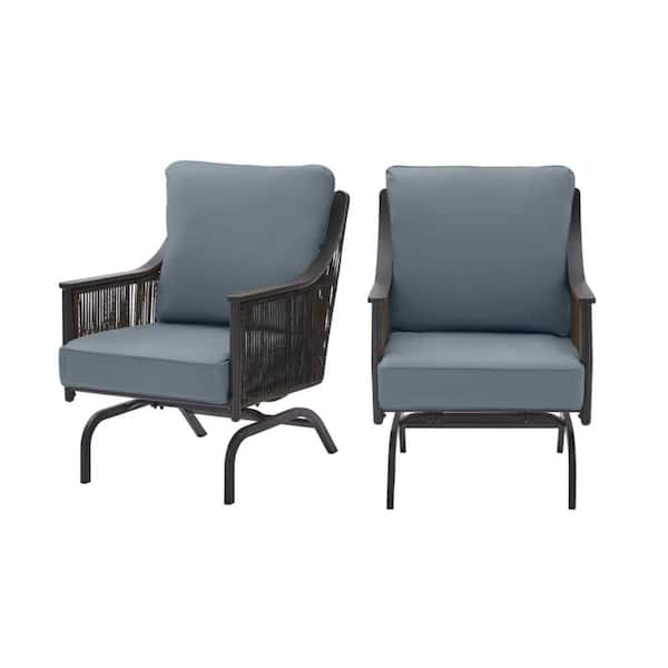 Hampton Bay Bayhurst Black Wicker Outdoor Patio Rocking Lounge Chair with Sunbrella Denim Blue Cushions (2-Pack)