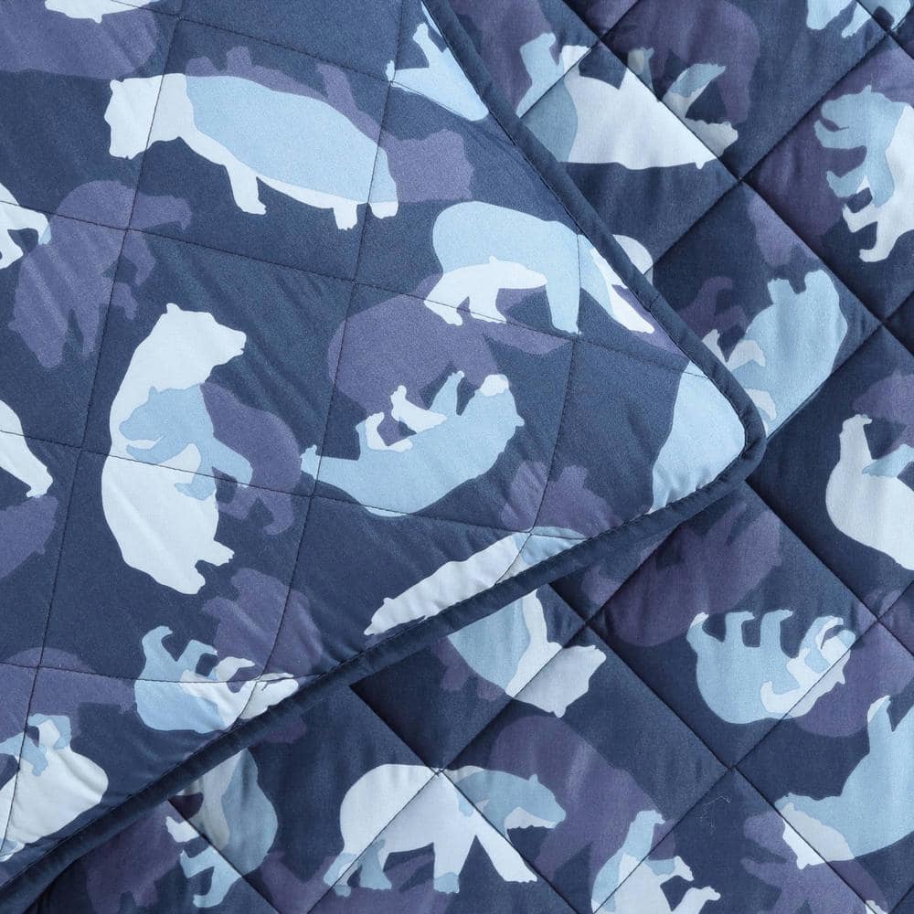 Navy Blue Microfiber Twin Kids Reversible Quilt Set