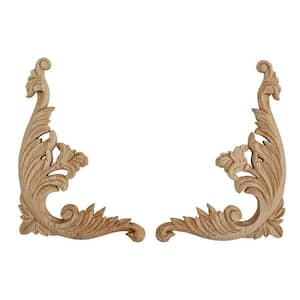 12 in. x 9-1/8 in. x 5/8 in. Unfinished Large Hand Carved North American Solid Red Oak Wood Onlay Acanthus Wood Scroll