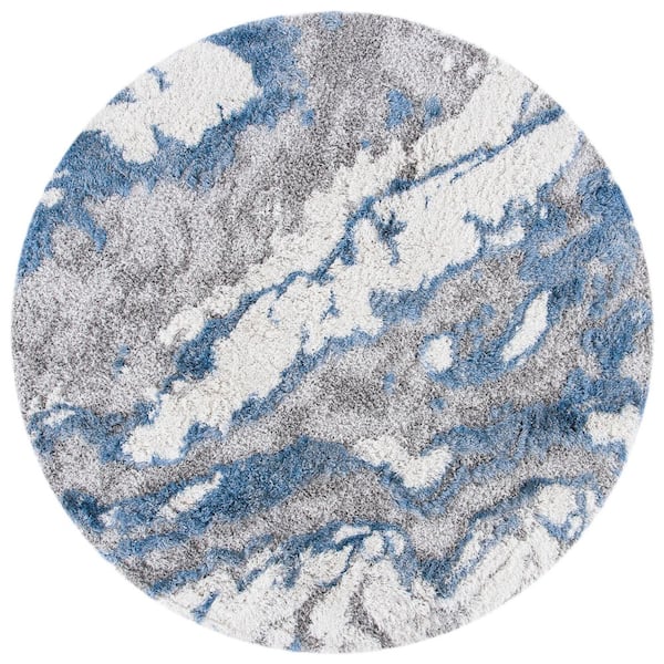 Horizon Shag Gray/Blue 4 ft. x 4 ft. Abstract Marble Round Area Rug