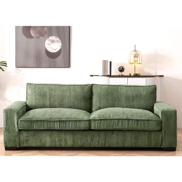 US Pride Furniture Kulpmont Collection 79.5 in. Wide Square Arm Polyesters Fabric Mid-Century Modern Rectangle Sofa in Green