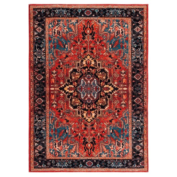 SAFAVIEH Riviera Red/Blue 8 ft. x 10 ft. Machine Washable Medallion Border Geometric Area Rug