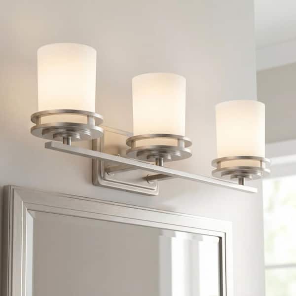 Hendrik 24 in. 3-Light Brushed Nickel Contemporary Bathroom Vanity Light with Satin Etched Cased Opal Glass