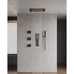 15-Spray 20in. Dual Shower Heads Ceiling Mount Fixed and Handheld Shower Head 2.5 GPM with Music, 3 Body Jets in Black