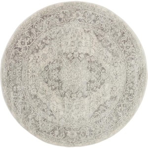 Tranquil Ivory/Grey 8 ft. x 8 ft. Center Medallion Traditional Round Area Rug