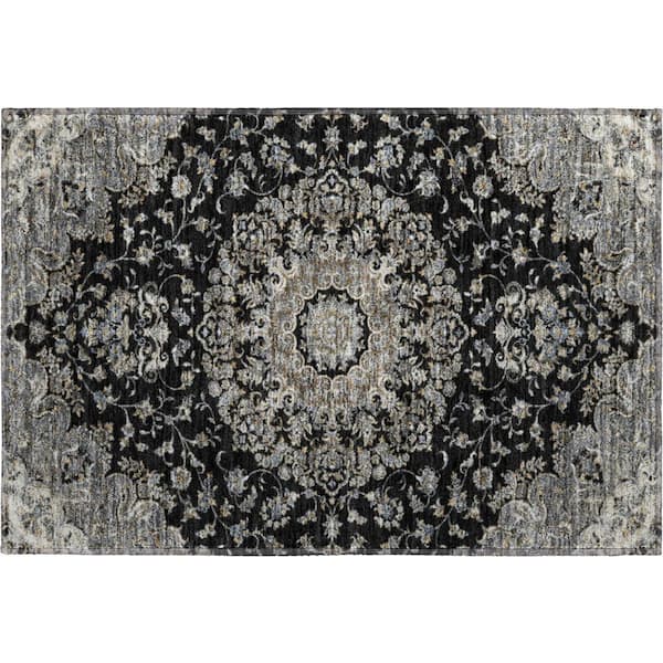 Mayfield Premium Machine Washable Abstract AMF2495 Black 2 ft. x 3 ft. Accent Rug