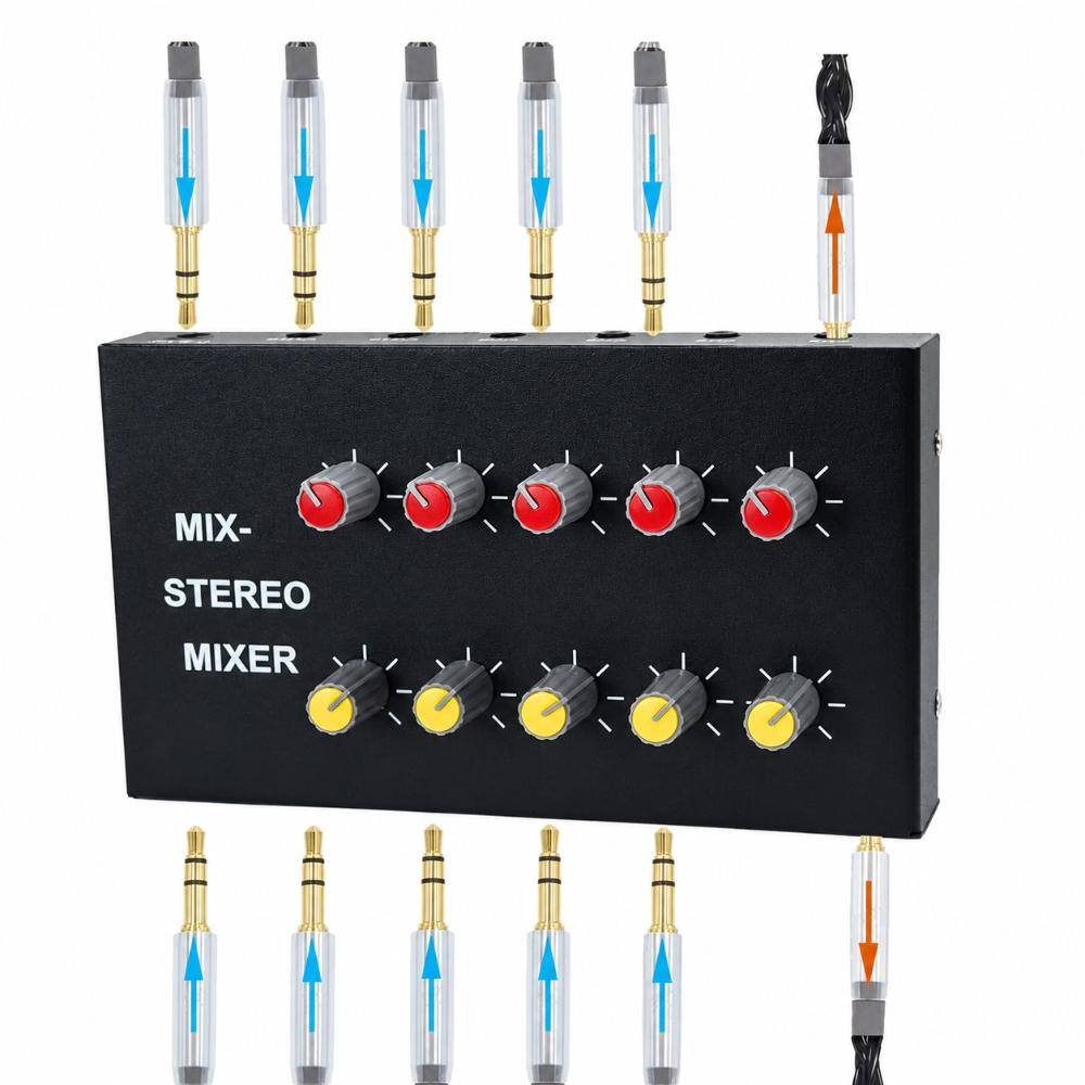PBTEK 10 Channel Compact Audio Mixer with Dual Stereo Output and 3.5 mm Inputs in Black Single Pack