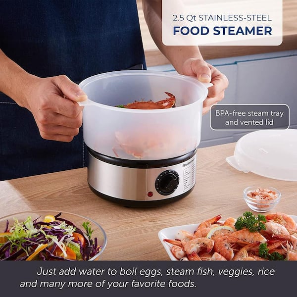 Elite Gourmet 2 Quart Elcteric Food Vegetable Steamer with BPA-Free Steamer Tray, Auto Shut-Off 60-Min Timer EST250