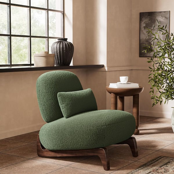 Cloud-Soft Comfort Green Armless Accent Chair Upholstered Living Room Mid-Century Side Chairs with Waist Pillow