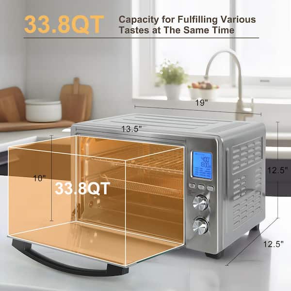 34 qt. 1750W 6-Slice Stainless Steel Air Fryer Toaster Oven with