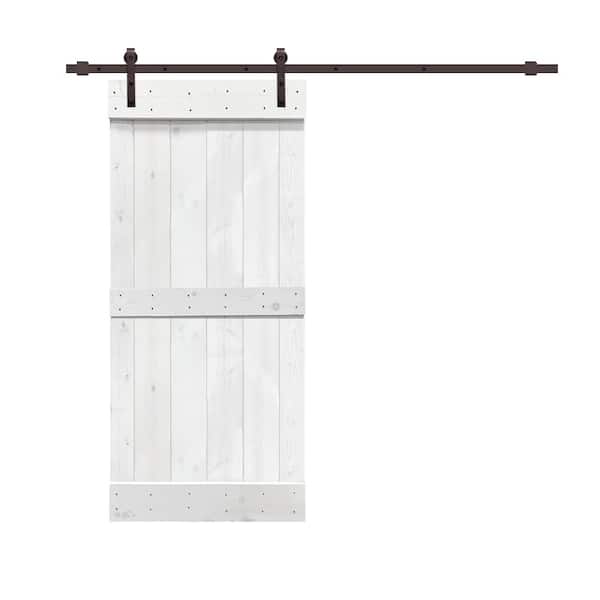 CALHOME Mid-Bar 36 in. x 84 in. Solid White Stained Pine Wood Interior Sliding Barn Door with Hardware Kit