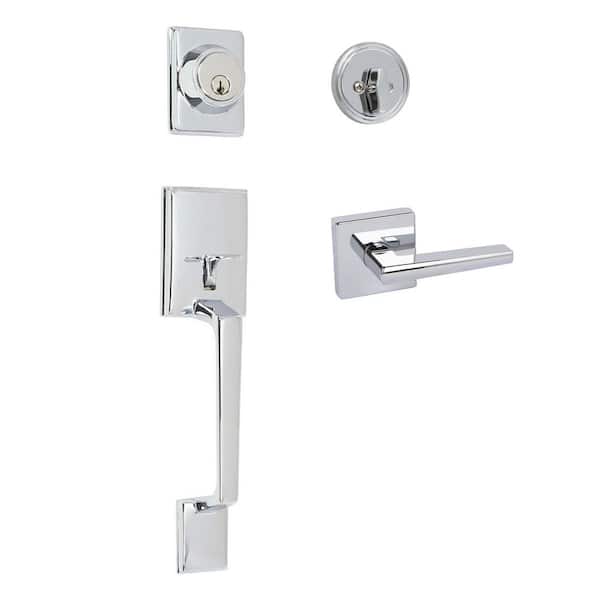 Capri Bright Chrome Single Cylinder Deadbolt Entry Door Handleset