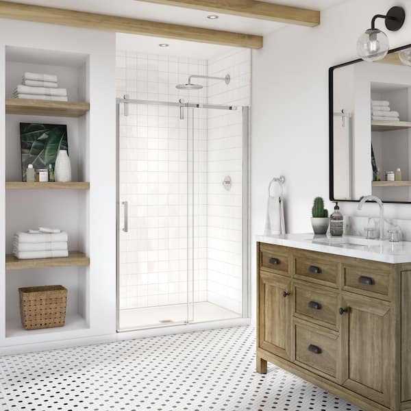 Outback 43 ¼-46 ½ in. W x 70 ½ in. H 8 mm Frameless Sliding Shower Door for Alcove Installation w/ Clear Glass in Chrome