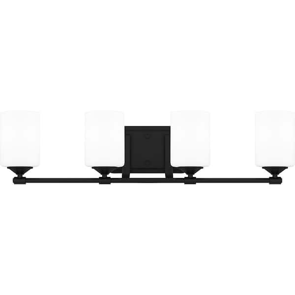 Hampton Bay Darlington 29.5 in. 4-Light Matte Black Vanity Light with Frosted Opal Glass Shades