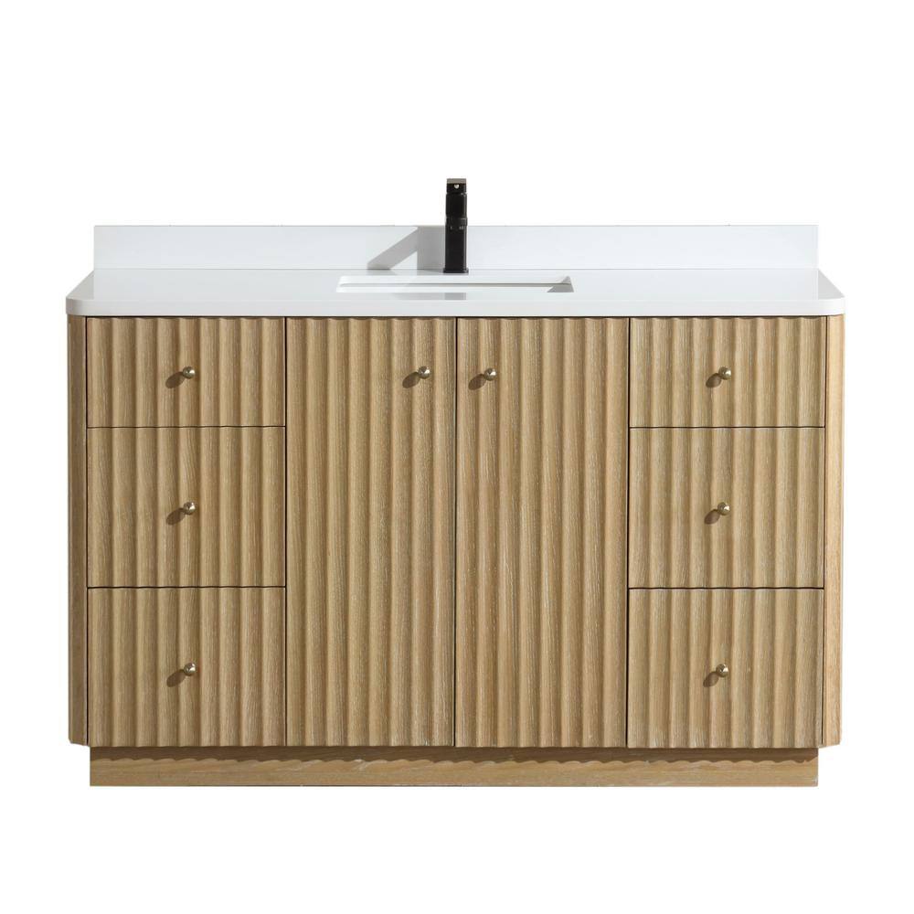 Washed Oak Single Bathroom Vanity with Quartz Top