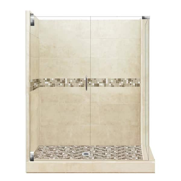 American Bath Factory Tuscany Grand Hinged 36 in. x 42 in. x 80 in. Left-Hand Corner Shower Kit in Brown Sugar and Satin Nickel Hardware