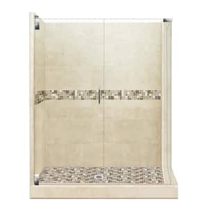 Tuscany Grand Hinged 42 in. x 48 in. x 80 in. Left-Hand Corner Shower Kit in Brown Sugar and Satin Nickel Hardware