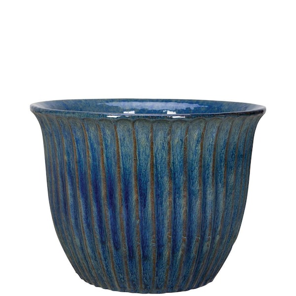 Unbranded 12 in. Lakeway Blue Ceramic Jamboree Planter