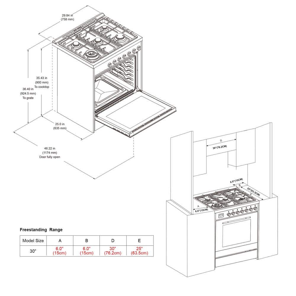 Empava 30" Stainless Steel Convection Gas Range with 5 Burners