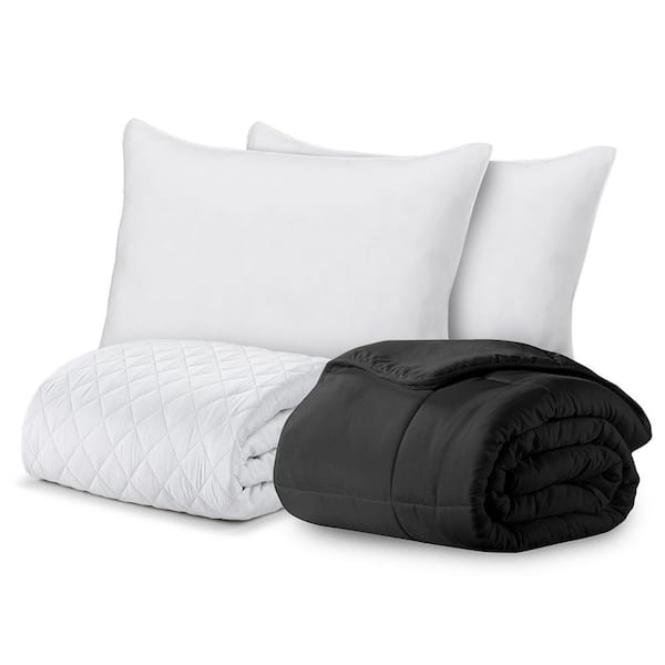 ELLA JAYNE Signature 4-Piece Black Solid Color Microfiber King Size Comforter Set
