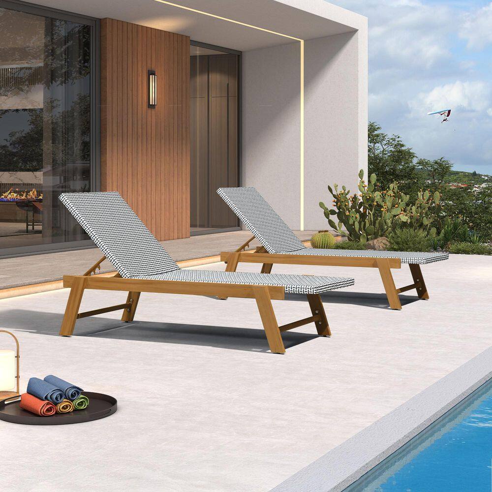 2 Pieces Extra Large French Wicker Matte Teak Aluminum Frame Outdoor Chaise Lounge PE Rattan Adjustable Backrest White price history on PriceWatchPro